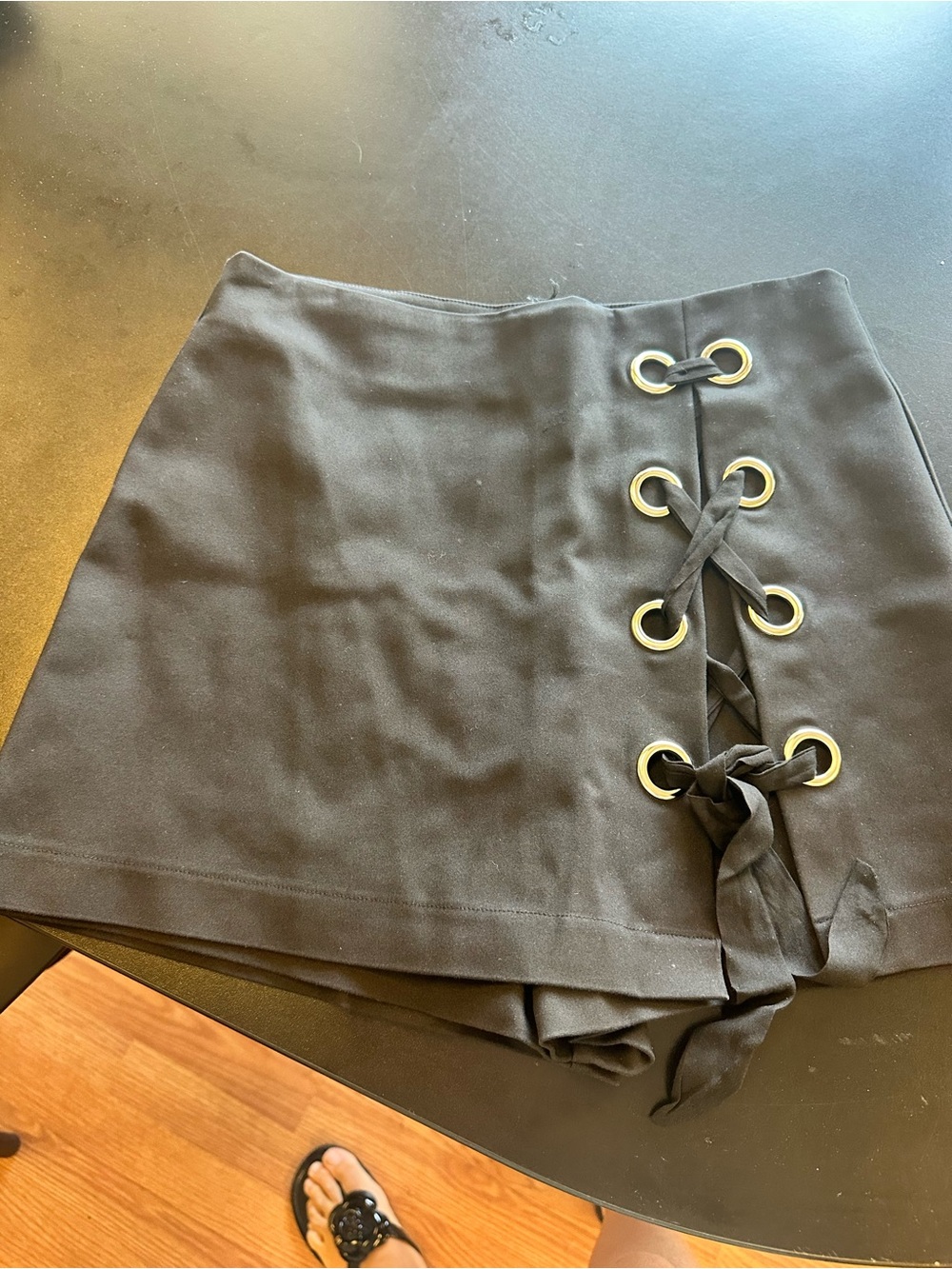 DO+BE Black Lace-Up Mini Skirt with Grommet Detail